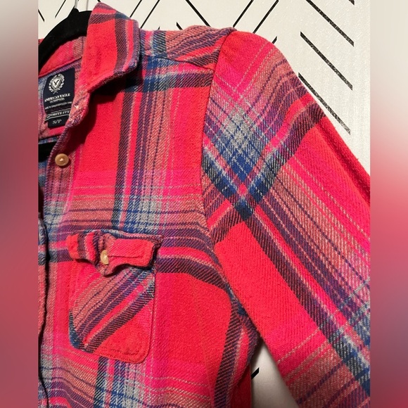 American Eagle Y2K Favorite Fit Plaid Flannel Button Up Vtg Cotton Fall Casual - Picture 5 of 8